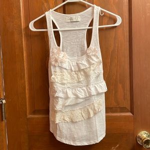 Abercrombie white lace 3D flower racerbank tank